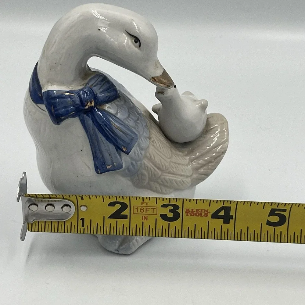 Vintage Mother Goose Porcelain Duck & Duckling Ceramic Figure Love Gold Blue